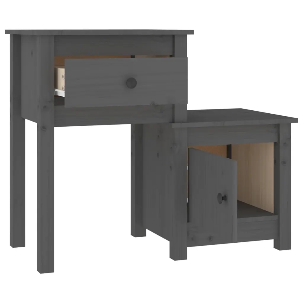 Comodino | Armadio da Notte | Mobiletto da notte Grigio 79,5x38x65,5 cm in Legno Massello di Pino