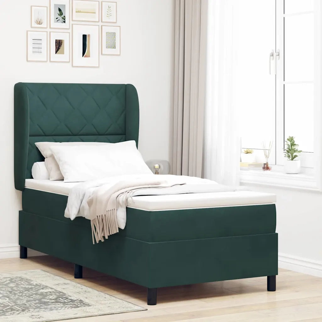 Letto a molle con materasso Verde Scuro 200 x 100 cm Velluto 3340973