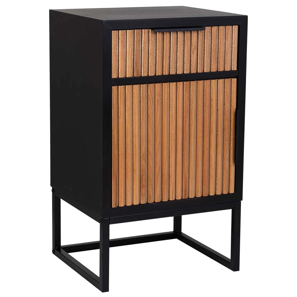 Tavolino in legno e metallo con 1 cassetto e 1 anta 42x36,5x71h cm