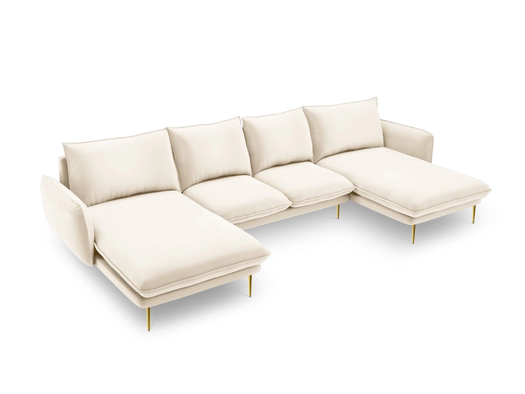 Cosmopolitan Design - Divano panoramico "Vienna" 6 posti in velluto beige chiaro 