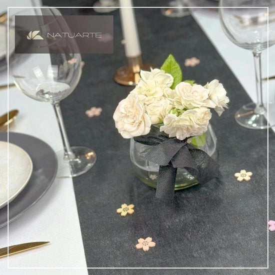 Tavolo da cerimonia nero 25 metri x 30 cm - Decorazione da tavolo in fleece per battesimo, cresima, matrimonio e compleanno
