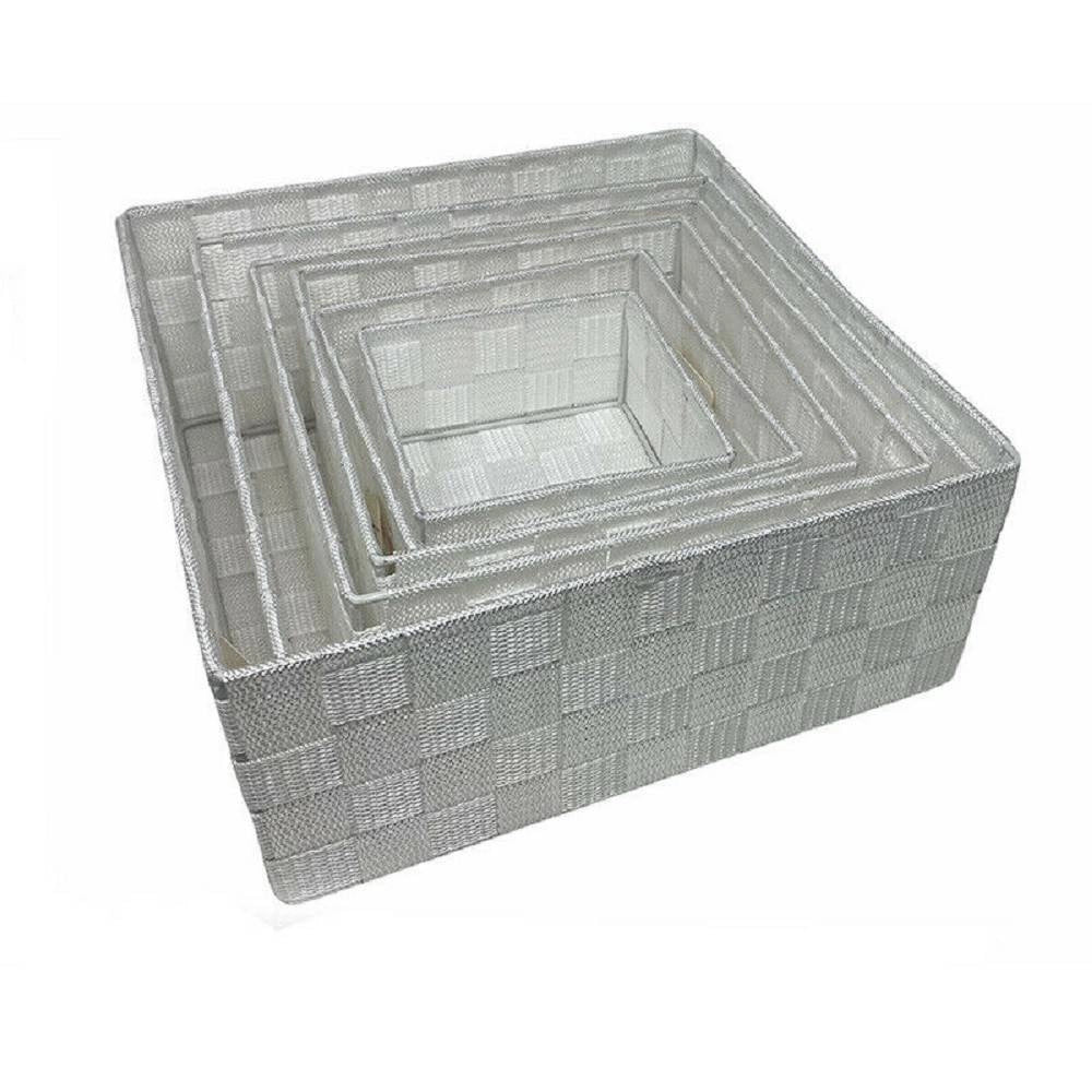 Trade Shop - 6pz Scatola In Tessuto Contenitori Organizer Bagno Armadio Cassetti Bianco -