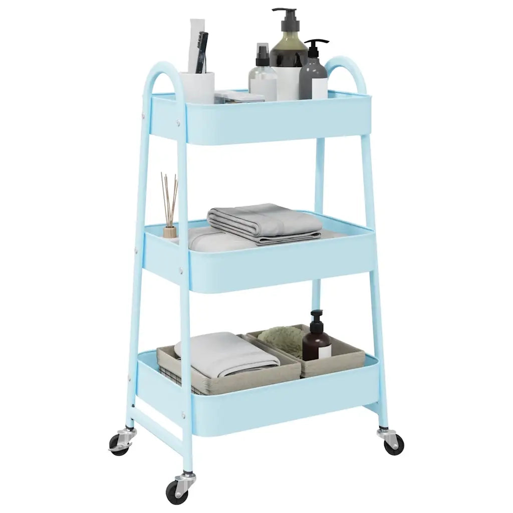 Carrello Portaoggetti a 3 Ripiani Blu 42x41,5x77 cm in Acciaio 4012384