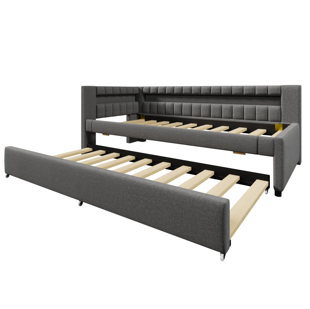 Letto daybed con LED, letto estraibile e porte USB Type-C, 90x200 cm, grigio