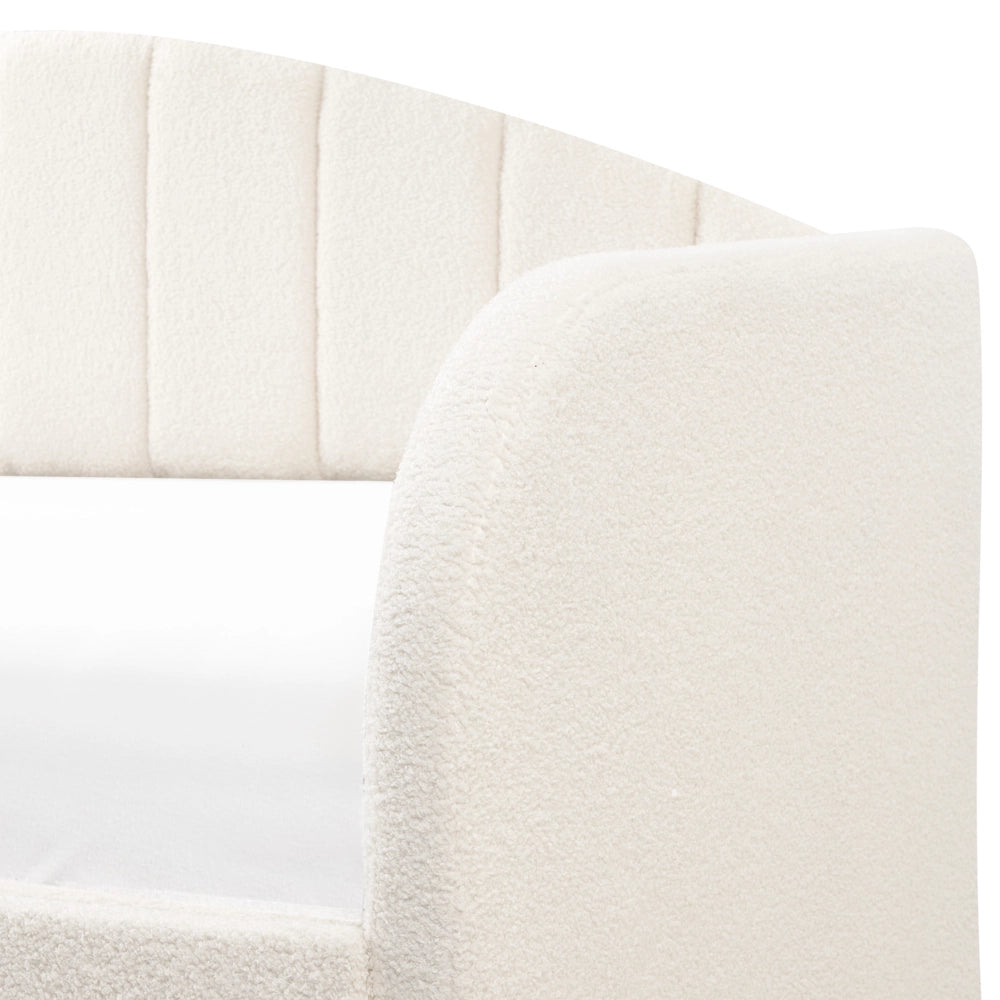 Letto estraibile in bouclé beige chiaro con cornice imbottita moderna glamour per una cameretta per bambini ospiti