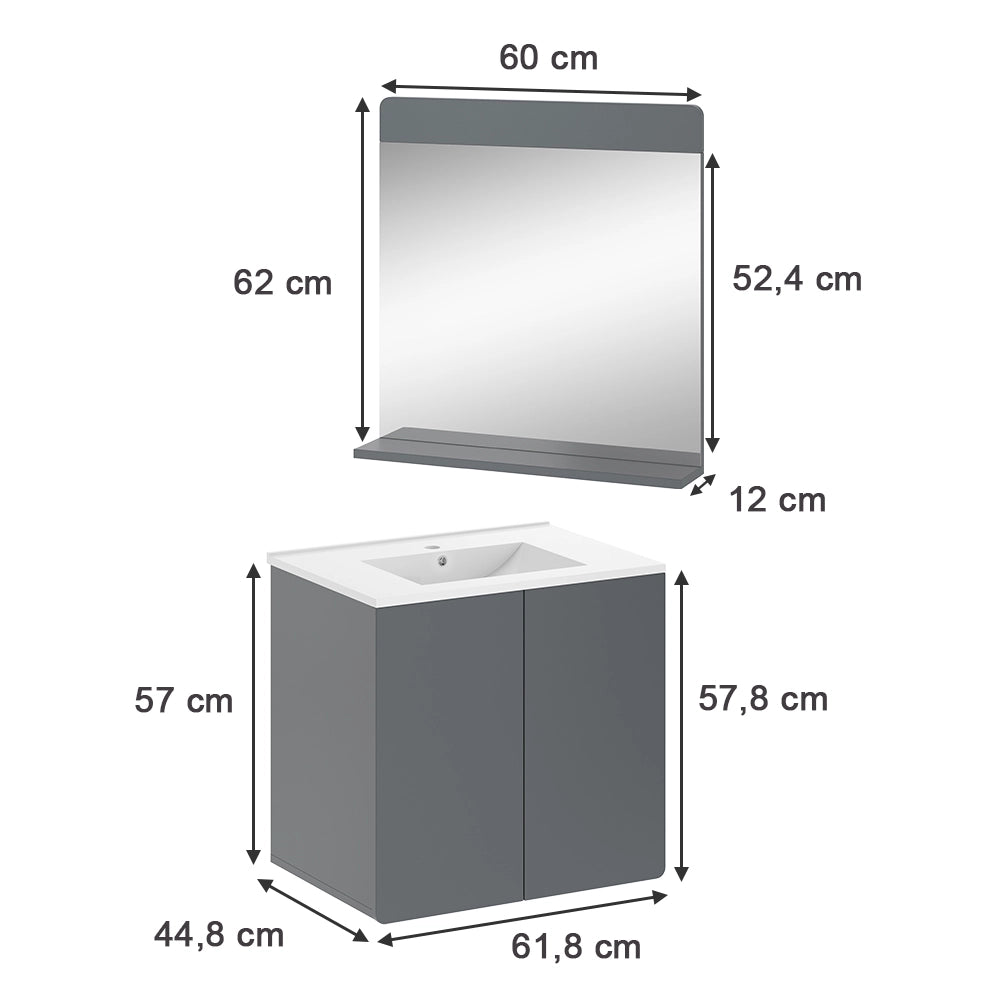 Vicco Set di mobili da bagno Grigio 2 parti