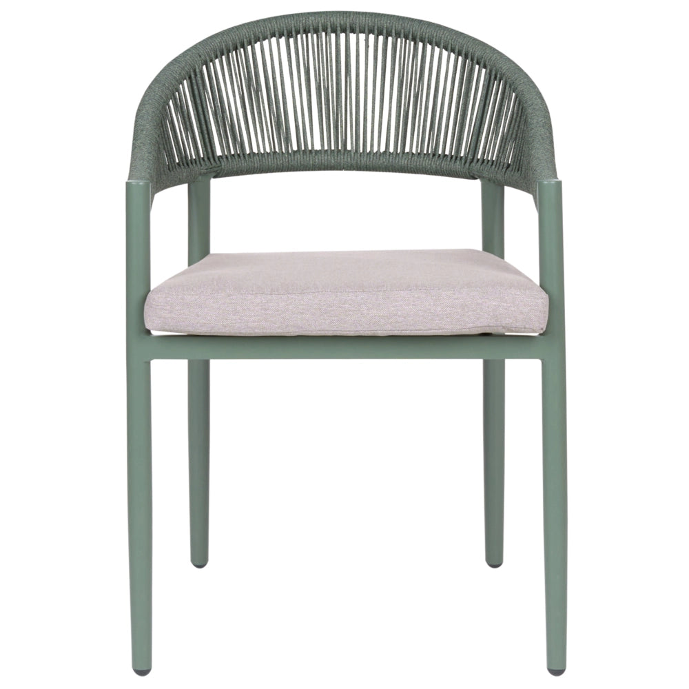 Set di 4 Sedie da Giardino in Alluminio Verde con Verniciatura a Polvere e Cuscini Tortora per Esterni