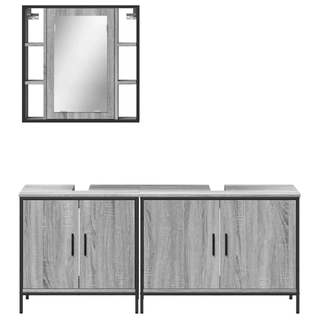 Set Mobili da Bagno 3 pz Grigio Sonoma in Legno Multistrato
