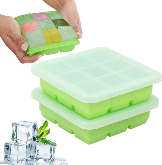 Cubetti di conservazione per alimenti in silicone, per la preparazione di cibi per bambini, 2 pezzi, non BPA, con coperchio a pile.