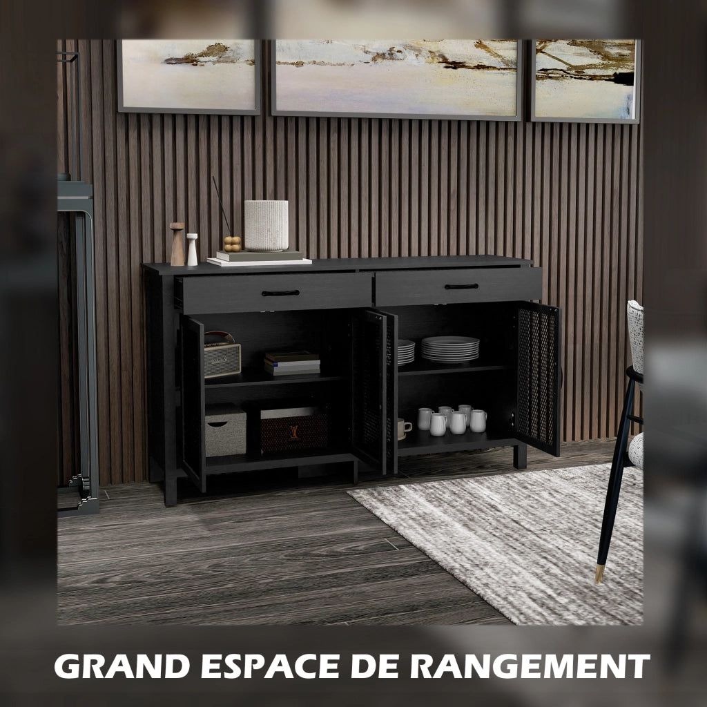 Armadio con ante scorrevoli e cassetti ¨C Zephmum ¨C Nero 150x40x85 cm