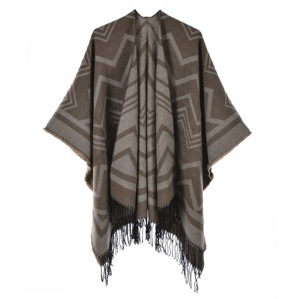 Sciarpa/stola da donna con nappe, alla moda, calda, spessa e divisa.