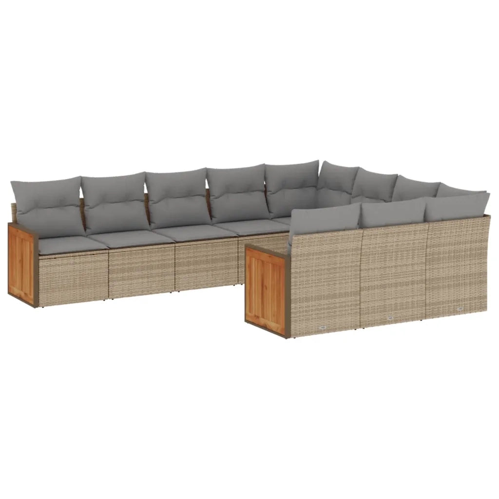 Set Divano da Giardino 10 pz con Cuscini Beige in Polyrattan 3228019