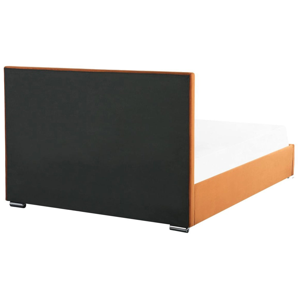 Letto contenitore tappezzeria in velluto arancione Super King Size 180 x 200 cm dal design moderno imbottito con testiera ottomana
