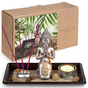 Set di meditazione - Figura di Buddha - Porta tazze in vetro - Stuzzicadenti per incenso - Decorazioni decorative - Piatto di legno in rovere - Decorazione spirituale