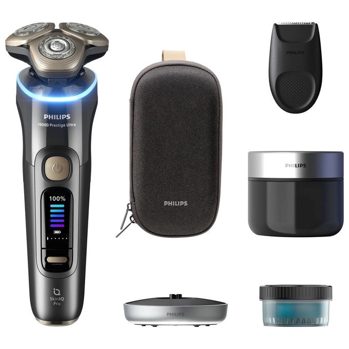 Philips XP9402-31 i9000 Prestige Ultra Rasoio elettrico Rotativo Wet Dry 3 testine autonomia 60 min colore Grigio