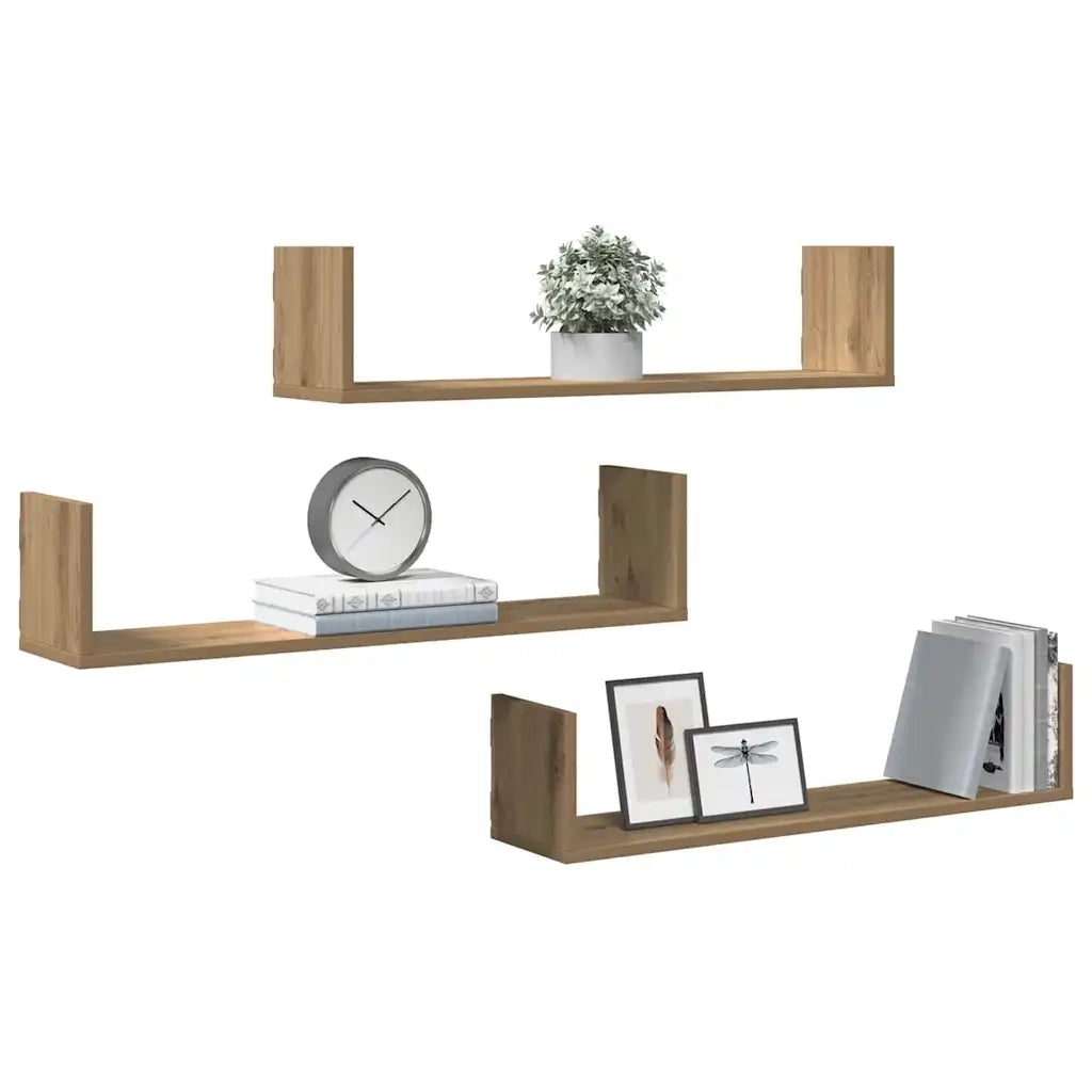 Mensole Parete 3pz Rovere Artigianale 80x18x18 cm in Truciolato 853298