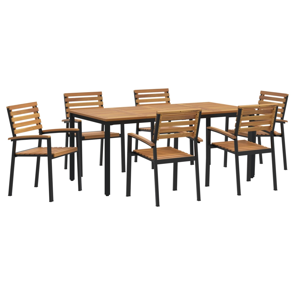 Set da Pranzo Giardino 7 Pezzi in Legno Massello Acacia e Metallo