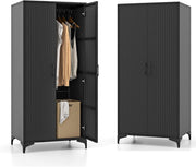 Armadietto da giardino in rattan, con 5 ripiani e mensole sospese, armadietto da terrazza con doppie porte, armadietto in rattan, 72 x 50 x 157 cm (nero)