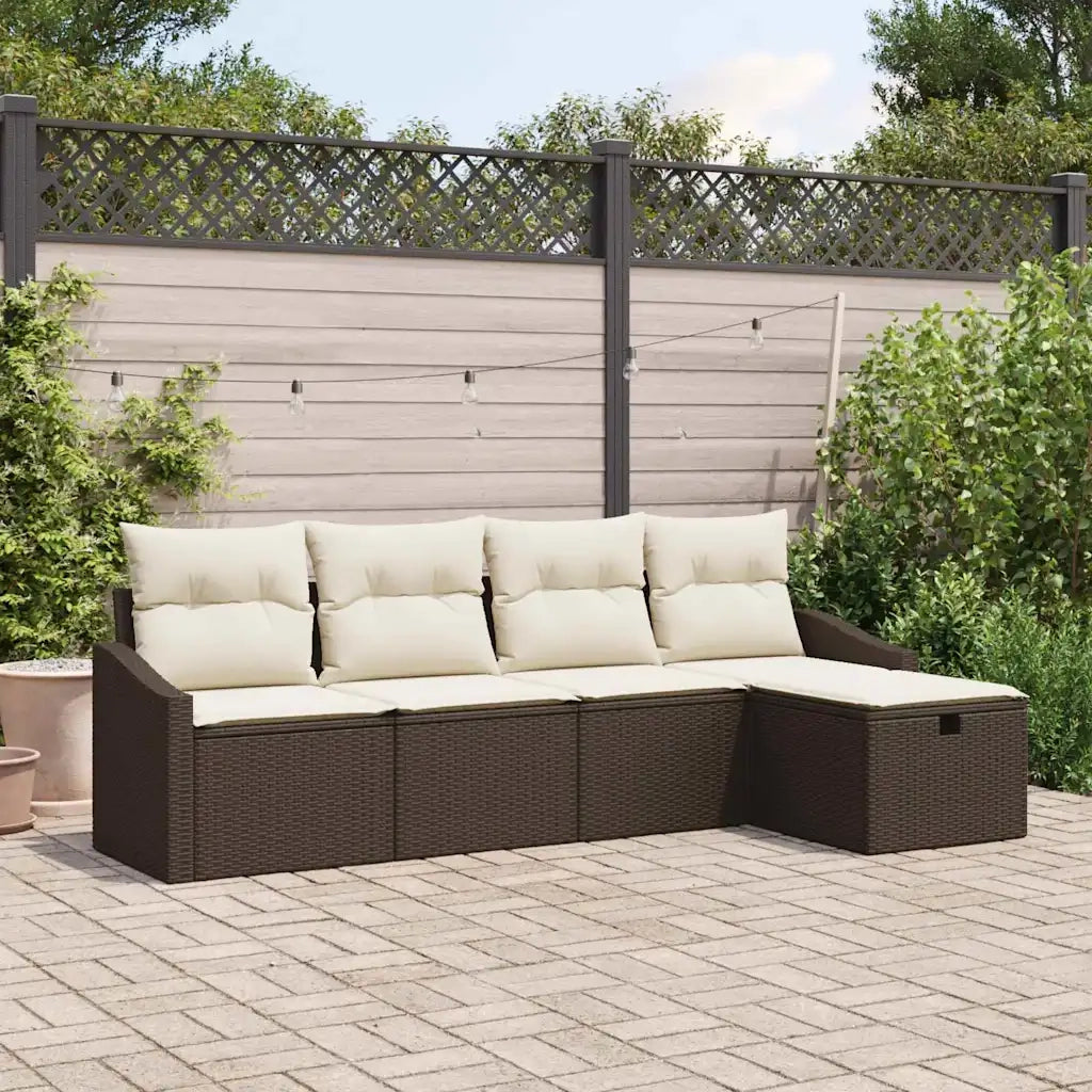 Set di divani con cuscino 5 pcs Marrone polyrattan
