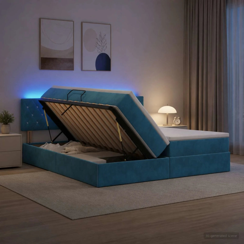 Letto con contenitore LED e materasso Blu Scuro 200 x 200 cm 3459382