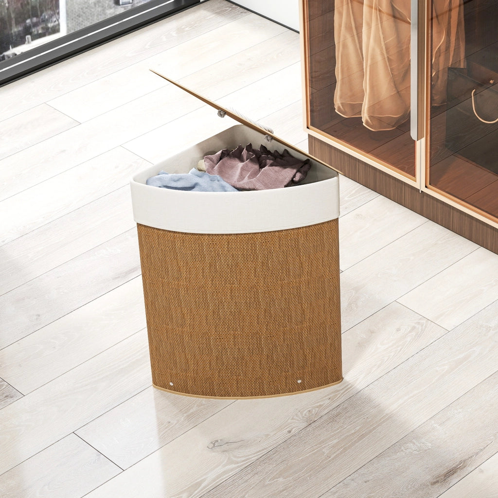 Cesto Portabiancheria Angolare da 55L con Sacco Rimovibile 35x35x60 cm in Vimini e Bambù Marrone