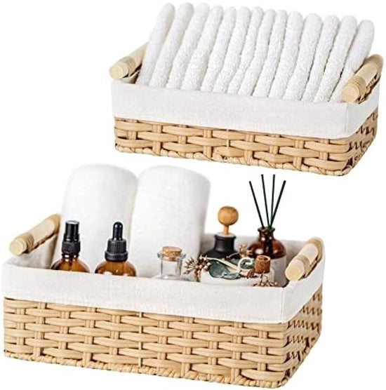 Set di 2 contenitori decorativi - Organizzatori a mano intrecciata per casa e bagno