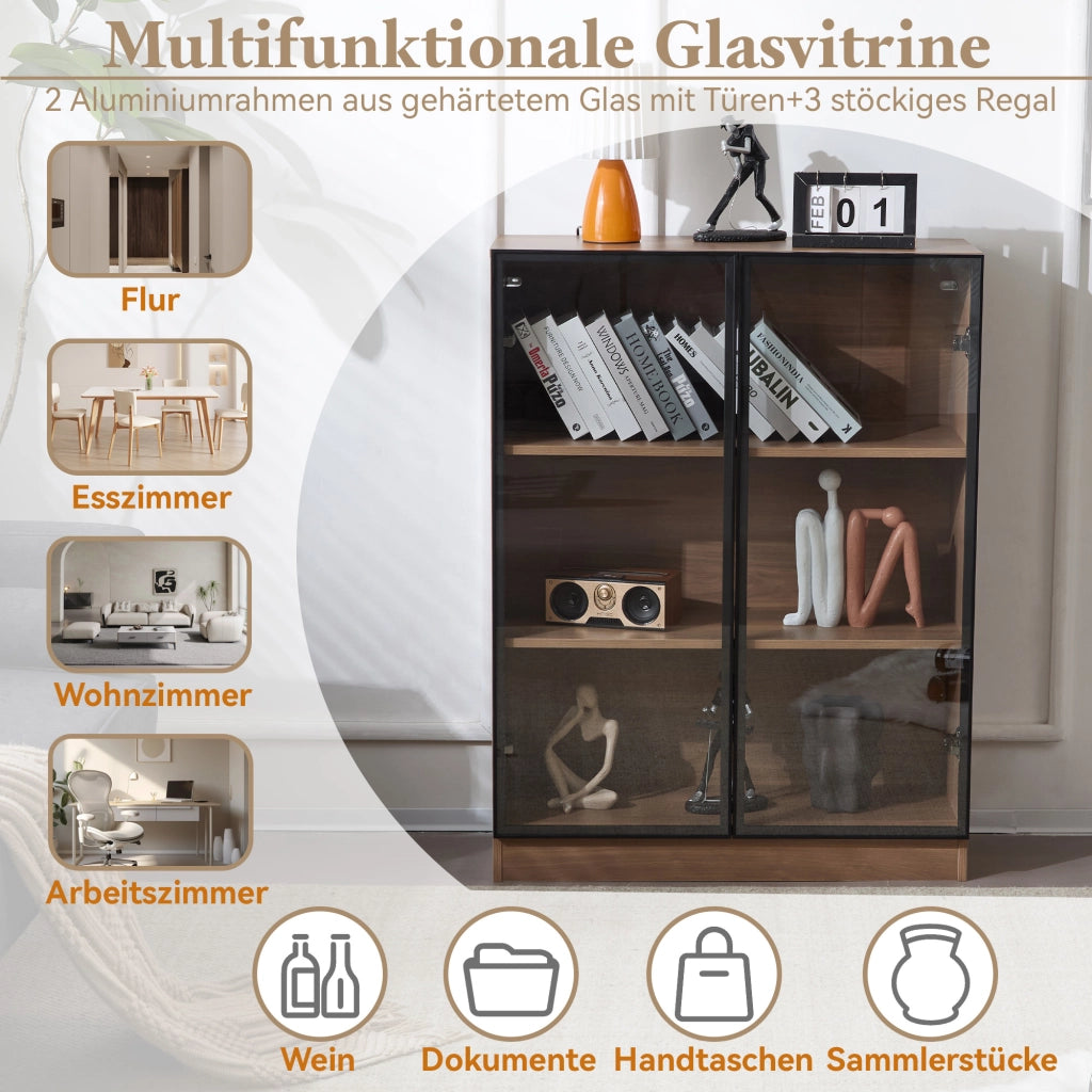 Vetrina con 2 ante; 3 ripiani e illuminazione LED - per soggiorno - 80×30×106 cm