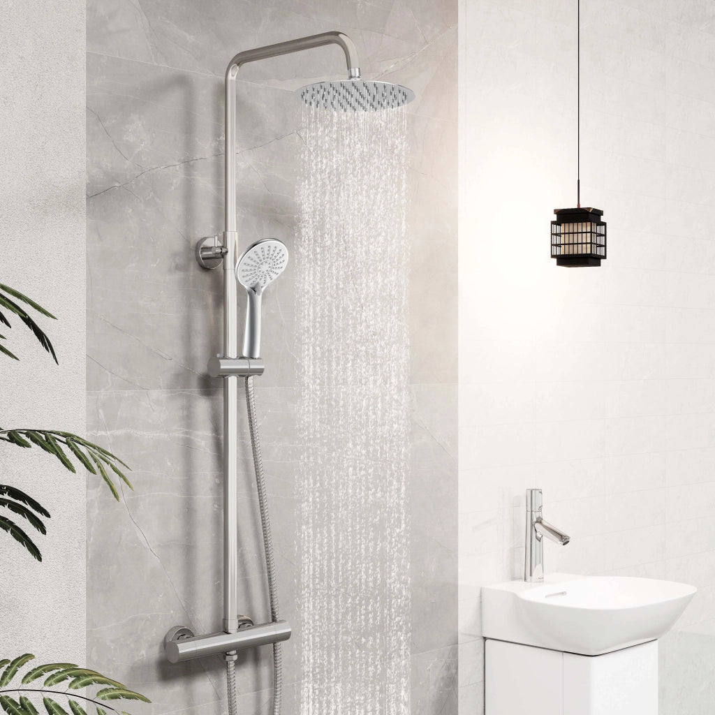 Colonna doccia termostatico finitura cromata, cartuccia in ottone, materiale inox AISI 304, rubinetteria bagno moderna