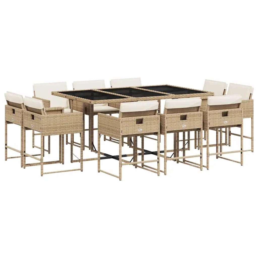 Set da Pranzo da Giardino 11 pz con Cuscini Beige in Polyrattan 3278157