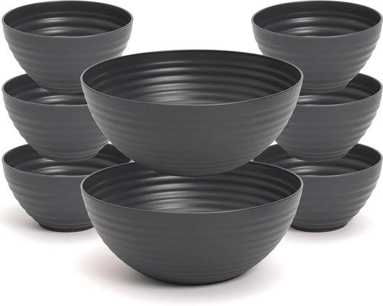 Set di contenitori per insalata 8-delicato, realizzato in plastica BPA-free, 2 x 3,35 + 6 x 0,84 l | antracite nero.