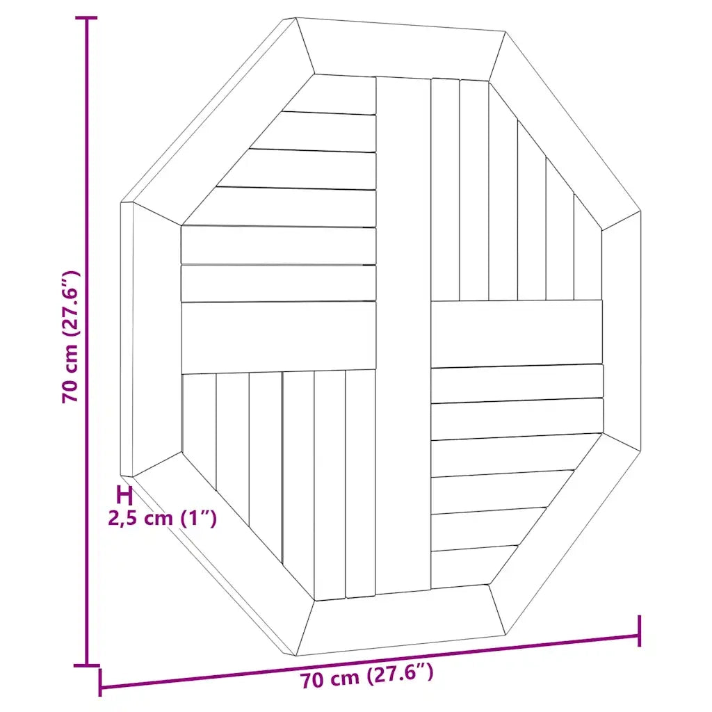 Piano per Tavolo 70x70x2,5 cm Ottagonale Legno Massello di Teak 366665