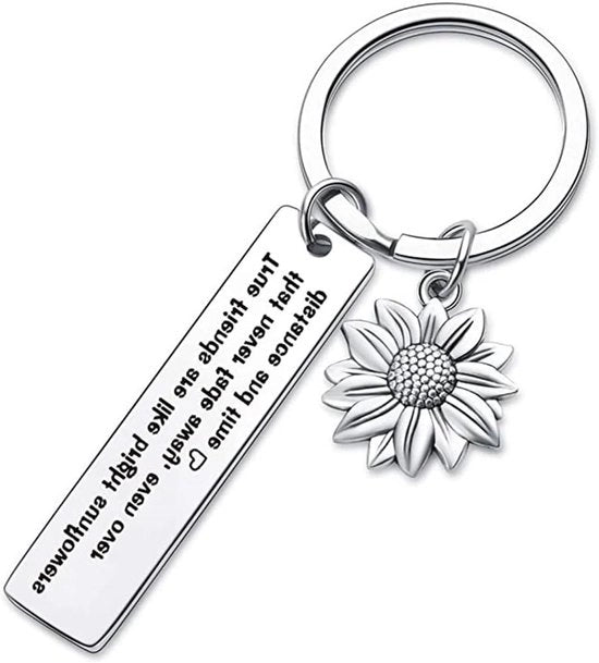 Sleutelhanger regalo per migliori amiche - gli amici veri sono come i fiori di campo, regalo di compleanno per teenager, argento M.
