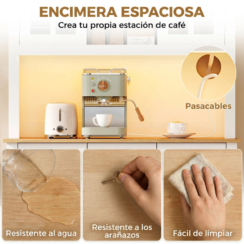 Armadio da Cucina con Porte Vetro e Illuminazione LED ¨C Zephmum ¨C Bianco