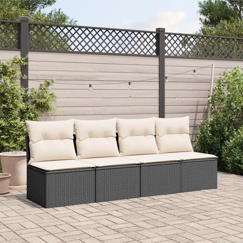 Divano da Giardino con Cuscini a 4 Posti-Sofa da Giardino-Divano da esterno Nero in Polyrattan 383784
