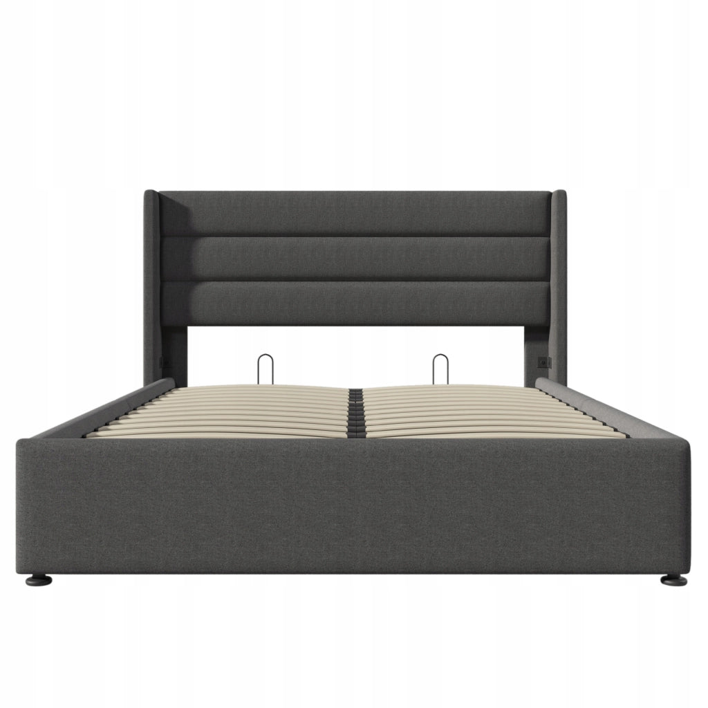 Letto imbottito 140x200 idraulico grigio - Xylo