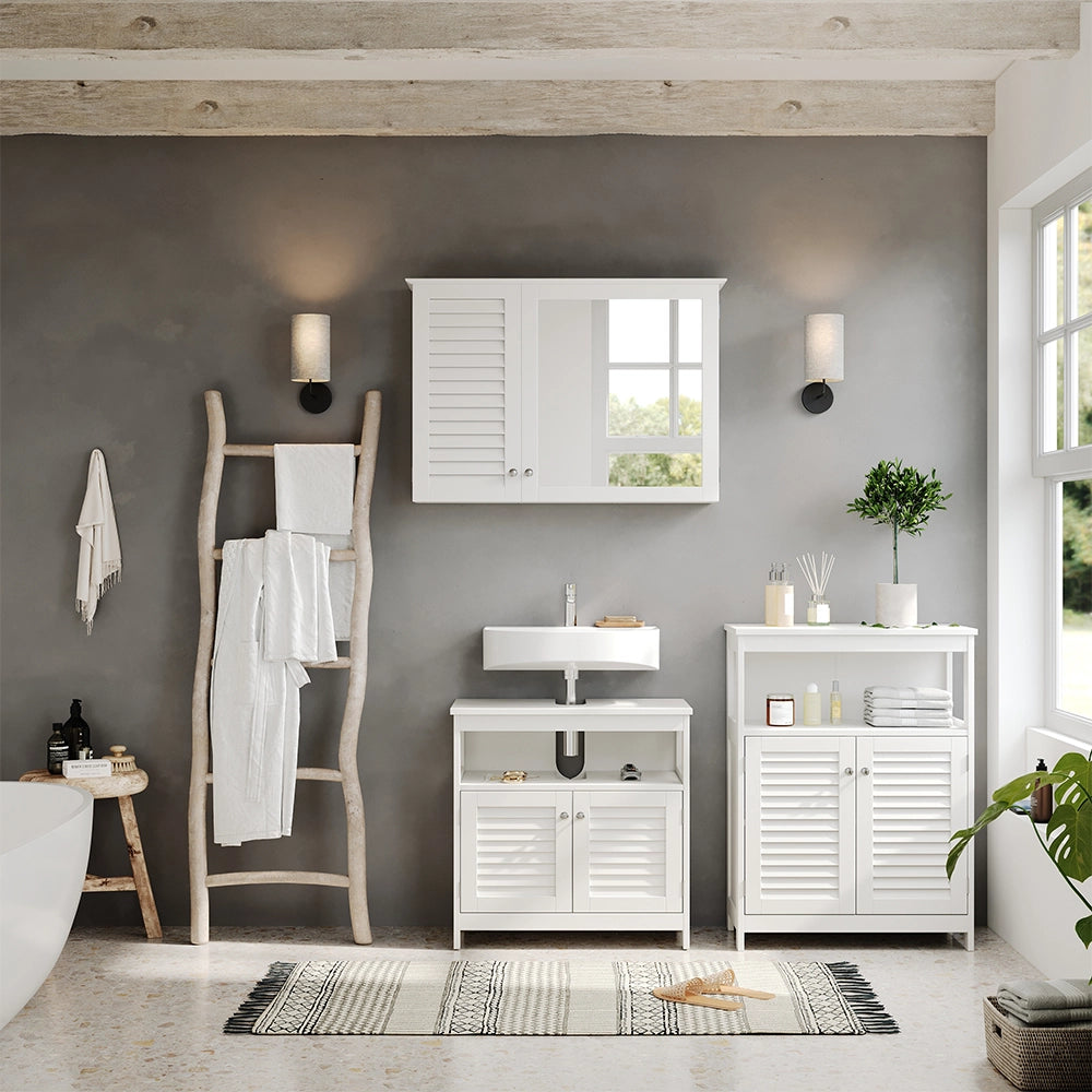 Vicco Mobiletto bagno Bianco 60 x 80 cm con ante e vano a giorno