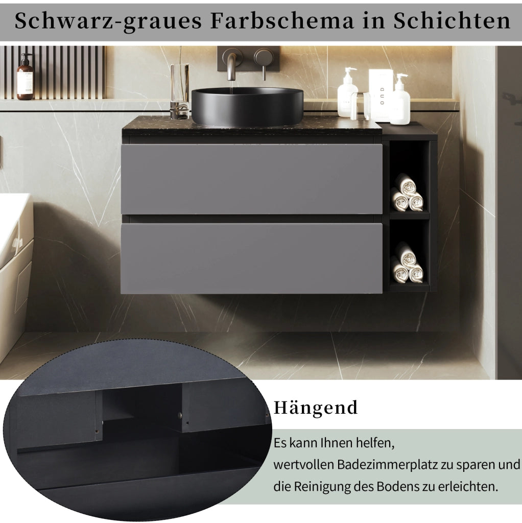 Mobile bagno sospeso con lavabo in ceramica e piano in marmo