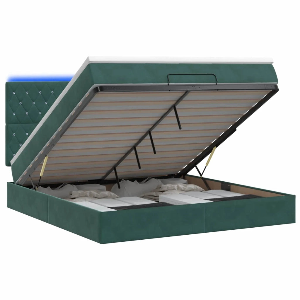 Letto Ottomano con Materasso e LED Verde Scuro 140 x 190 cm 3458232