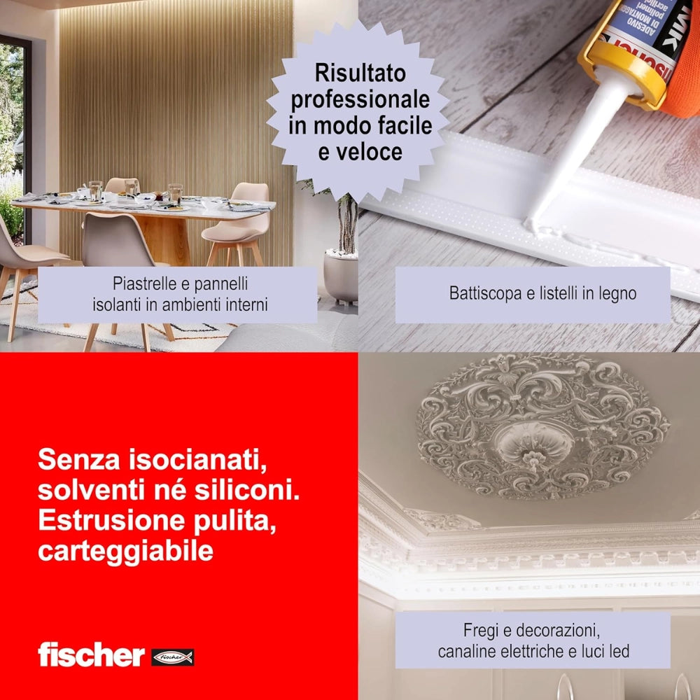 Fischer mk colla adesivo di montaggio rapido bianco per ambienti interni 310 ml