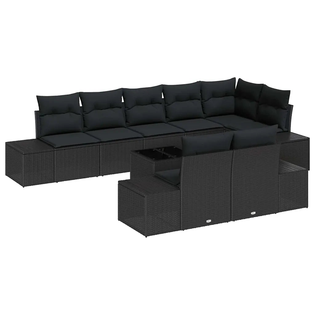 Set Divano da Giardino con cuscino 9 pcs Nero polyrattan 3347123