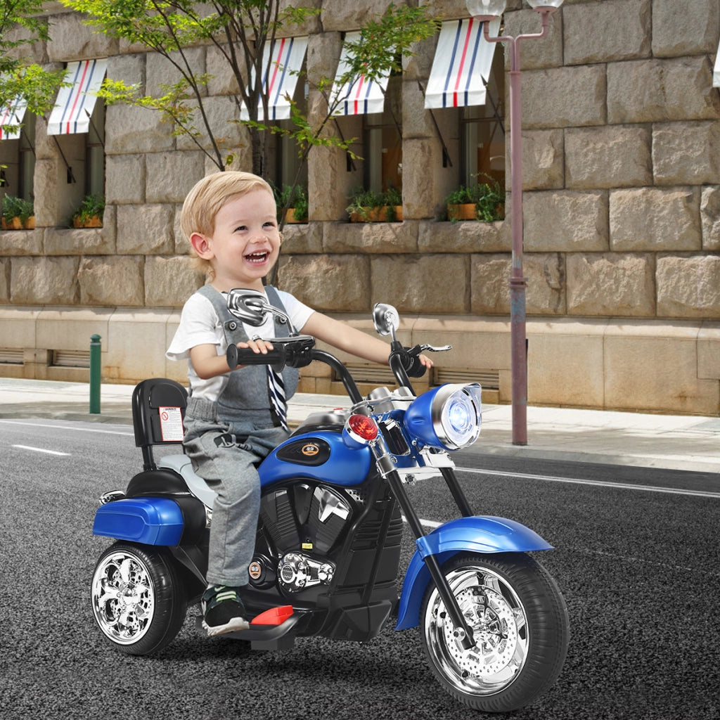 Moto in stile chopper per bambini e bambine, Moto cavalcabile alimentata a batteria Blu-Moto elettriche