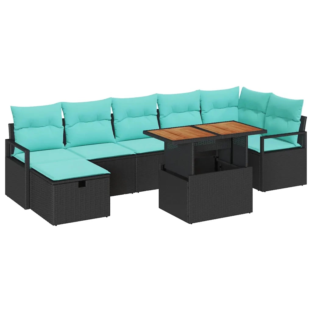 Set Divano da Giardino con cuscino 8 pcs Nero polyrattan 3360008