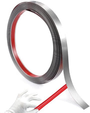 Striscia di parete in acciaio inossidabile flessibile 5m x 10mm | Impermeabile | Autoadesivo | Decorative mouldings per camini, specchi, porte e soffitti | Argento