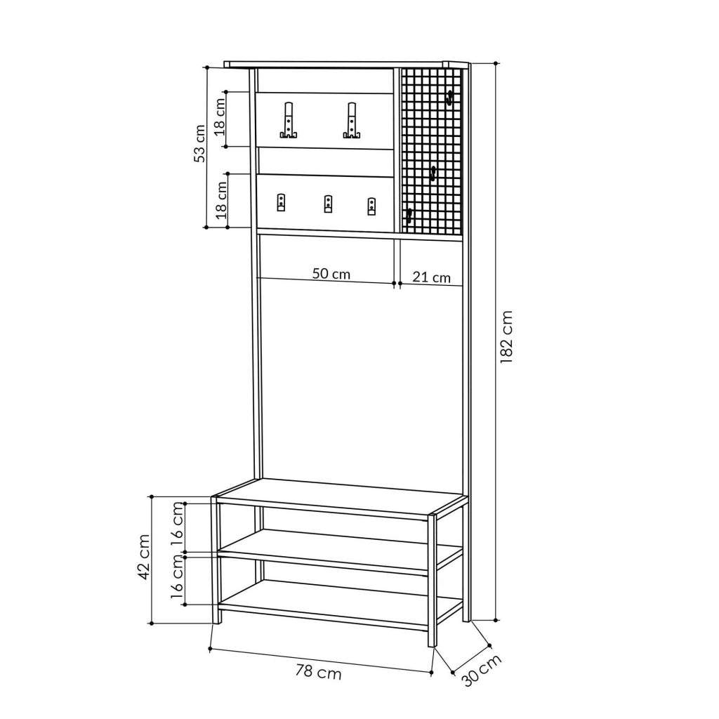 Varsavia, Mobile da Ingresso 3 Ripiani, 78x30x182h cm Nero Antracite