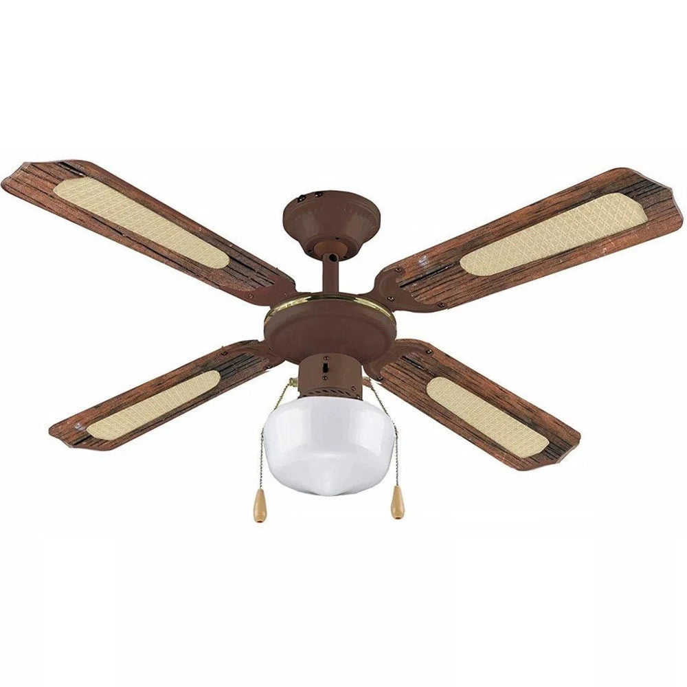 Trade Shop - Ventilatore A Soffitto 4 Pale 108cm 3 Velocita' + Luce In Legno E Metallo 55w -
