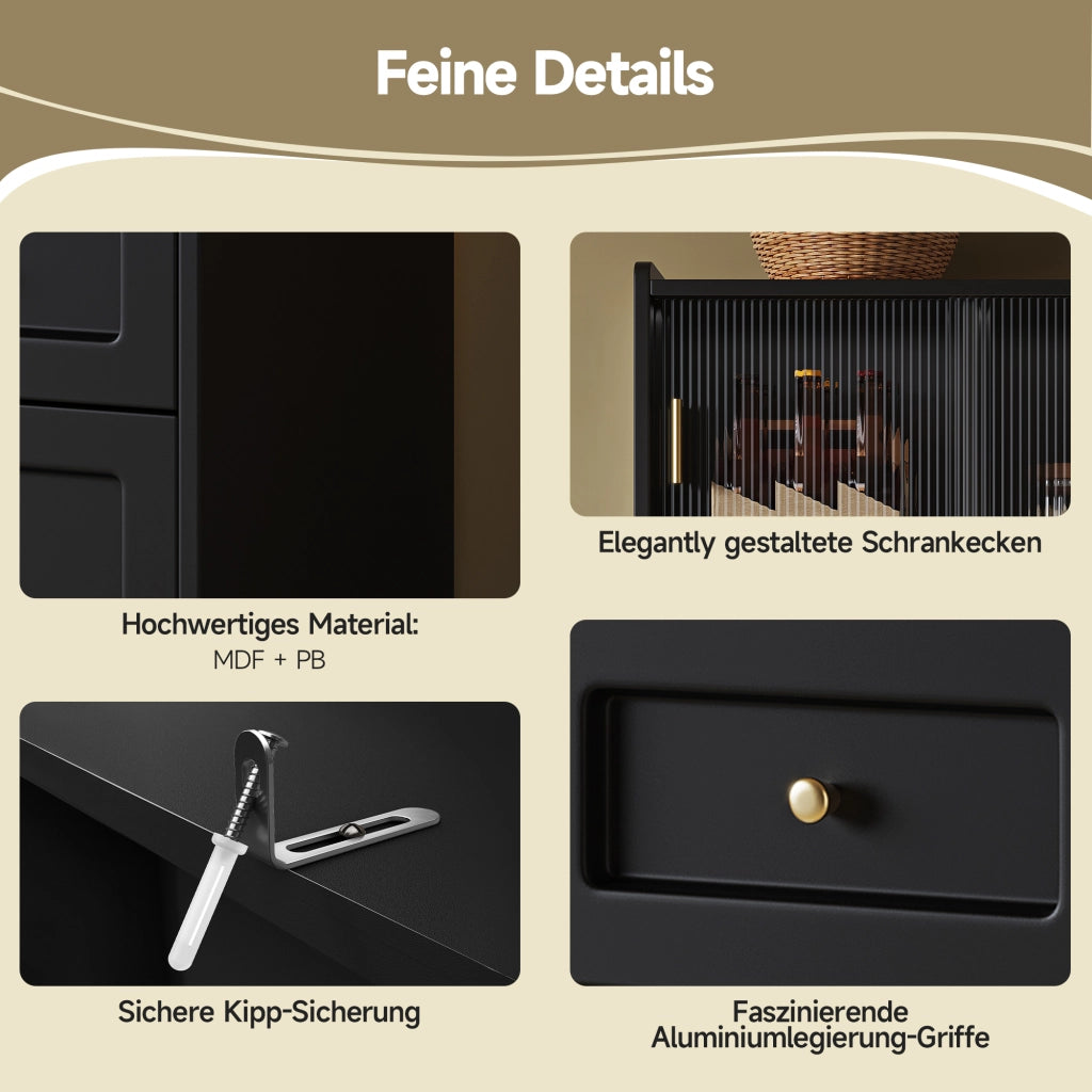 OKWISH Madia Alta Vetrina con Ante Scorrevoli in Vetro e Ripiani Regolabili, LED, per Cucina, Nero, 120×35×167 cm