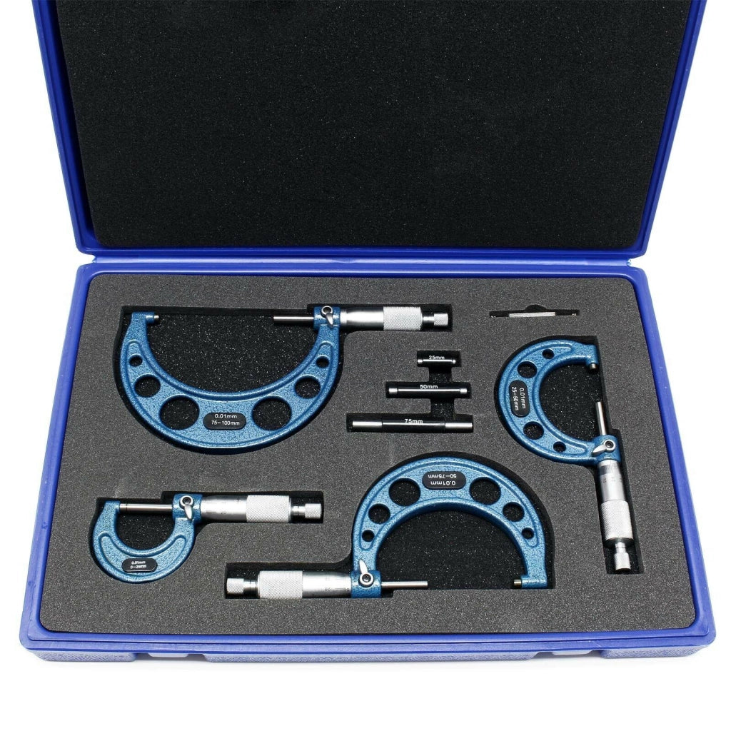 Set micrometro 0-100mm 4 calibri precisione di misura 0,01 mm utensile 16_0002253