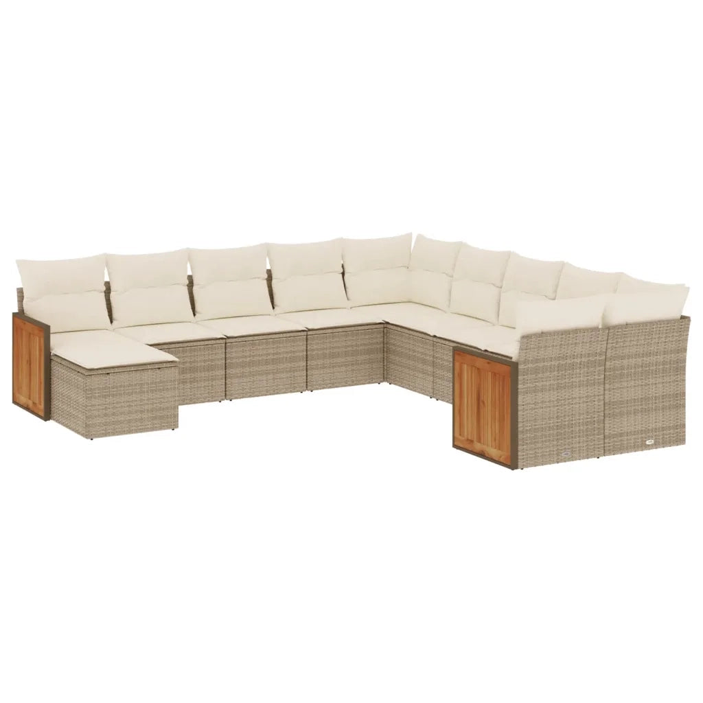 Set Divani da Giardino 11 pz con Cuscini Beige in Polyrattan