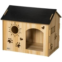 Cuccia per Cani da Interno con Struttura in Legno e Aperture a Forma di Zampa, Cuore e Ossa, Rovere