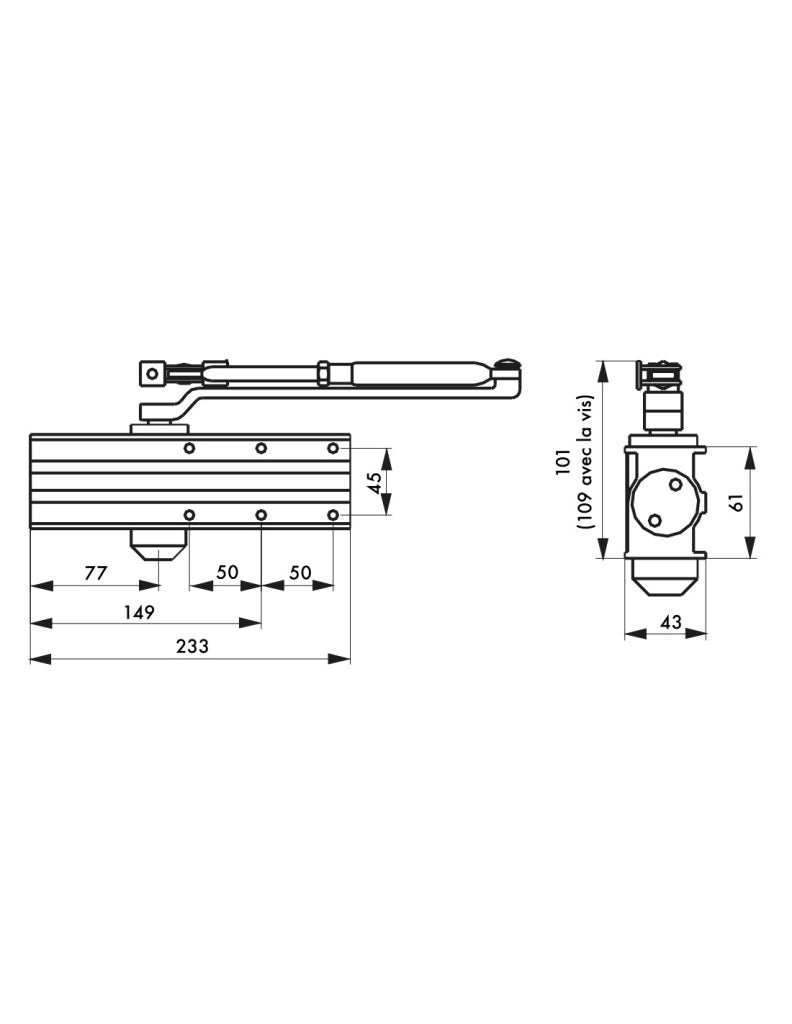 Chiudiporta spingiporta automatico idraulico, forza da 2 a 4, portata 40 - 80kg, reversibile, argento - THIRARD